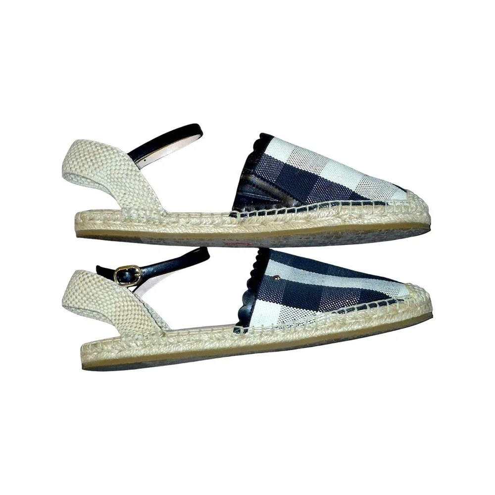 Kate Spade Black/White Plaid Bonnie Preppy Strappy Sandals Size 7.5 Leather Trim